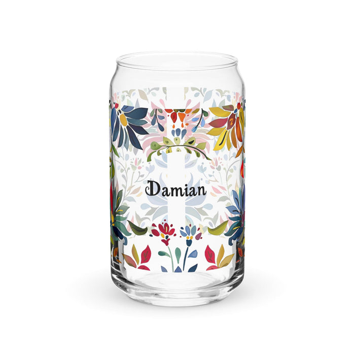 Damian Exclusive Name Art Piece Can-Shaped Glass Home Office Work Mexican Spanish Pride Gift Cup One-Of-A-Kind Calligraphy Glass | D14 Mexicada 16 oz