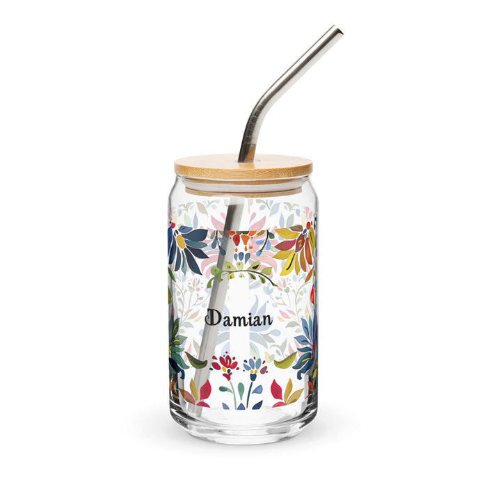 Damian Exclusive Name Art Piece Can-Shaped Glass Home Office Work Mexican Spanish Pride Gift Cup One-Of-A-Kind Calligraphy Glass | D14 Mexicada 16 oz With Lid & Straw