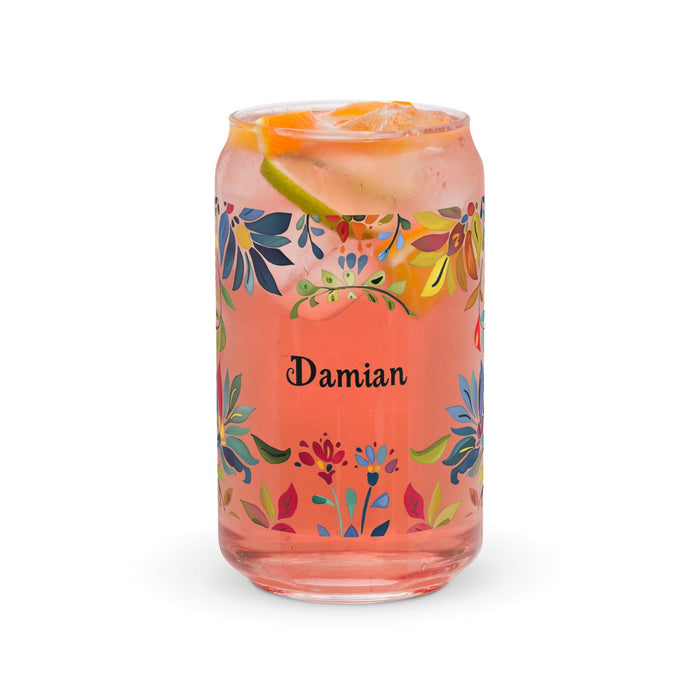 Damian Exclusive Name Art Piece Can-Shaped Glass Home Office Work Mexican Spanish Pride Gift Cup One-Of-A-Kind Calligraphy Glass | D14 Mexicada