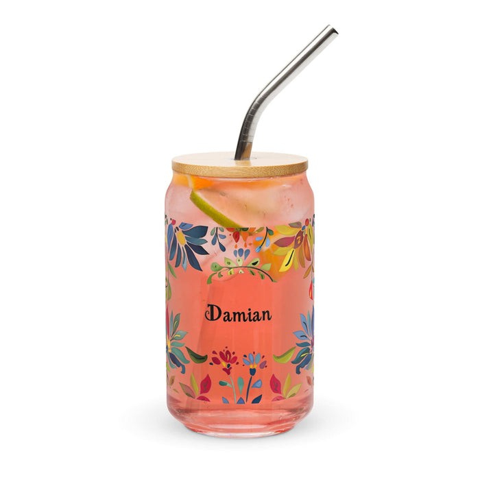 Damian Exclusive Name Art Piece Can-Shaped Glass Home Office Work Mexican Spanish Pride Gift Cup One-Of-A-Kind Calligraphy Glass | D14 Mexicada