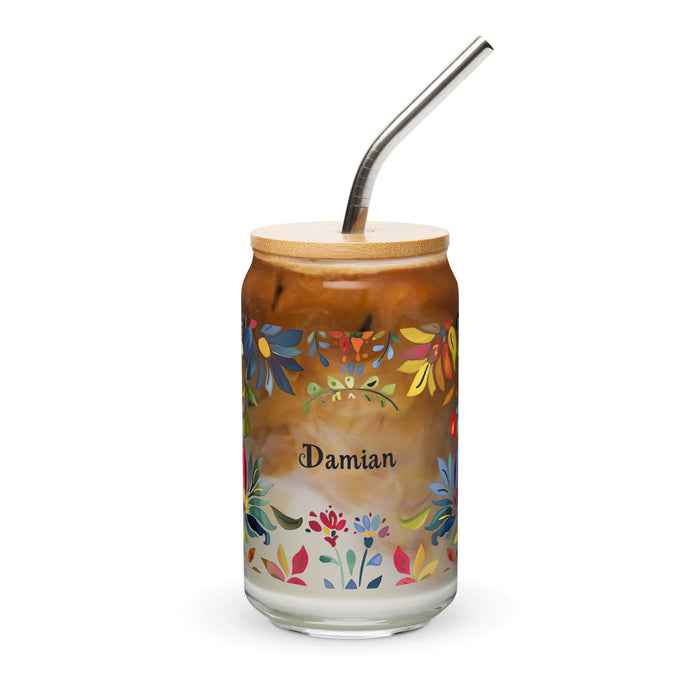 Damian Exclusive Name Art Piece Can-Shaped Glass Home Office Work Mexican Spanish Pride Gift Cup One-Of-A-Kind Calligraphy Glass | D14 Mexicada