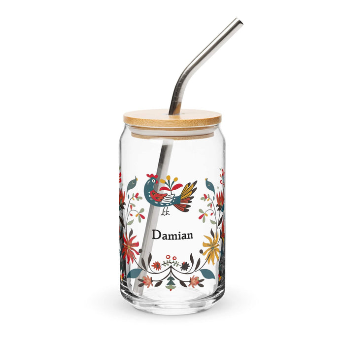 Damian Exclusive Name Art Piece Can-Shaped Glass Home Office Work Mexican Spanish Pride Gift Cup One-Of-A-Kind Calligraphy Glass | D15 Mexicada 16 oz With Lid & Straw