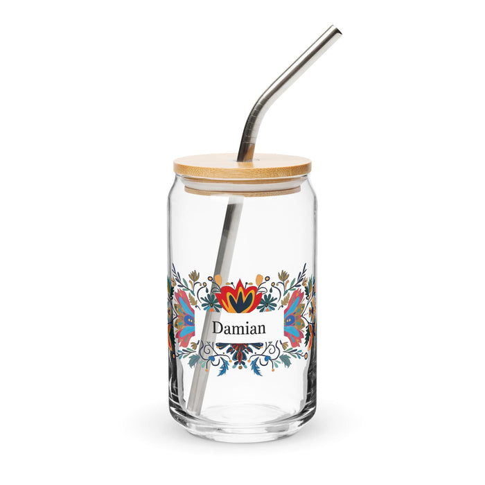 Damian Exclusive Name Art Piece Can-Shaped Glass Home Office Work Mexican Spanish Pride Gift Cup One-Of-A-Kind Calligraphy Glass | D15 Mexicada 16 oz With Lid & Straw