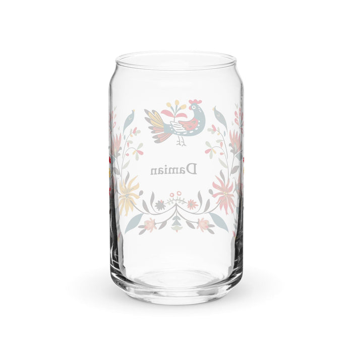 Damian Exclusive Name Art Piece Can-Shaped Glass Home Office Work Mexican Spanish Pride Gift Cup One-Of-A-Kind Calligraphy Glass | D15 Mexicada