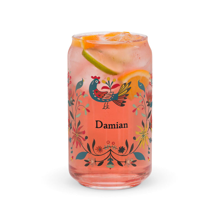 Damian Exclusive Name Art Piece Can-Shaped Glass Home Office Work Mexican Spanish Pride Gift Cup One-Of-A-Kind Calligraphy Glass | D15 Mexicada