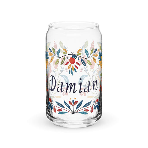 Damian Exclusive Name Art Piece Can-Shaped Glass Home Office Work Mexican Spanish Pride Gift Cup One-Of-A-Kind Calligraphy Glass | D16 Mexicada 16 oz