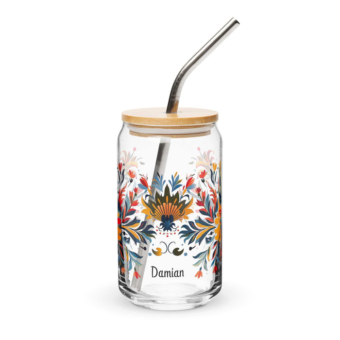 Damian Exclusive Name Art Piece Can-Shaped Glass Home Office Work Mexican Spanish Pride Gift Cup One-Of-A-Kind Calligraphy Glass | D16 Mexicada 16 oz With Lid & Straw