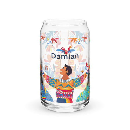 Damian Exclusive Name Art Piece Can-Shaped Glass Home Office Work Mexican Spanish Pride Gift Cup One-Of-A-Kind Calligraphy Glass | D17 Mexicada 16 oz