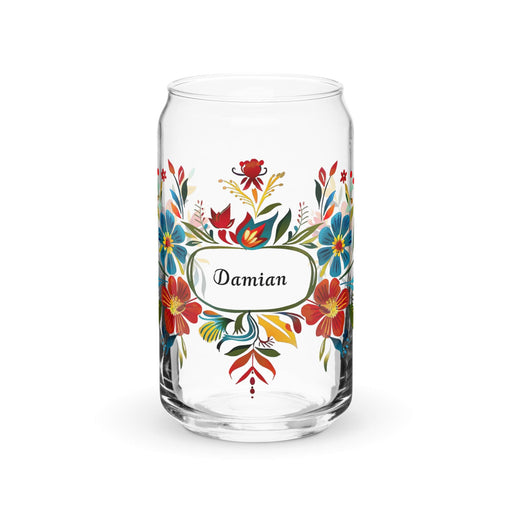 Damian Exclusive Name Art Piece Can-Shaped Glass Home Office Work Mexican Spanish Pride Gift Cup One-Of-A-Kind Calligraphy Glass | D18 Mexicada 16 oz