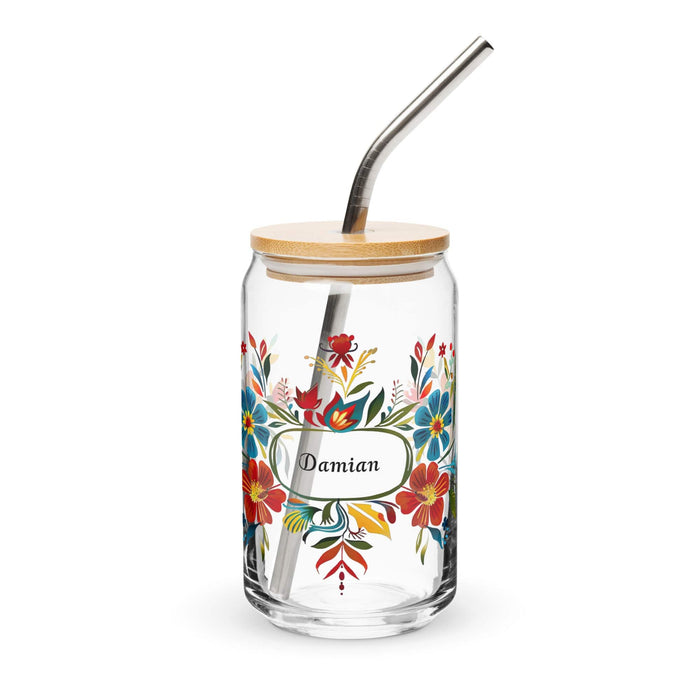 Damian Exclusive Name Art Piece Can-Shaped Glass Home Office Work Mexican Spanish Pride Gift Cup One-Of-A-Kind Calligraphy Glass | D18 Mexicada 16 oz With Lid & Straw