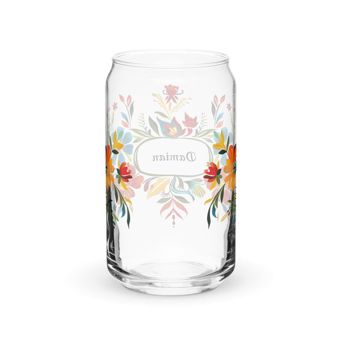 Damian Exclusive Name Art Piece Can-Shaped Glass Home Office Work Mexican Spanish Pride Gift Cup One-Of-A-Kind Calligraphy Glass | D18 Mexicada