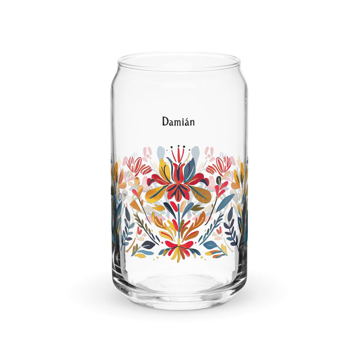 Damian Exclusive Name Art Piece Can-Shaped Glass Home Office Work Mexican Spanish Pride Gift Cup One-Of-A-Kind Calligraphy Glass | D2 Mexicada 16 oz