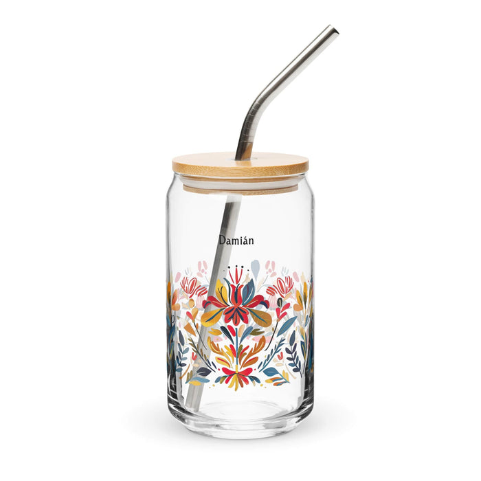 Damian Exclusive Name Art Piece Can-Shaped Glass Home Office Work Mexican Spanish Pride Gift Cup One-Of-A-Kind Calligraphy Glass | D2 Mexicada 16 oz With Lid & Straw