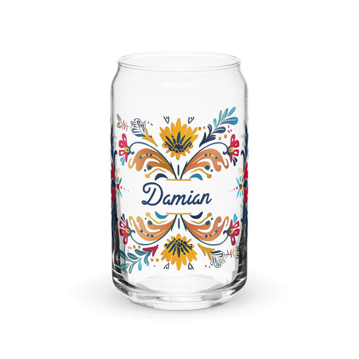 Damian Exclusive Name Art Piece Can-Shaped Glass Home Office Work Mexican Spanish Pride Gift Cup One-Of-A-Kind Calligraphy Glass | D3 Mexicada 16 oz