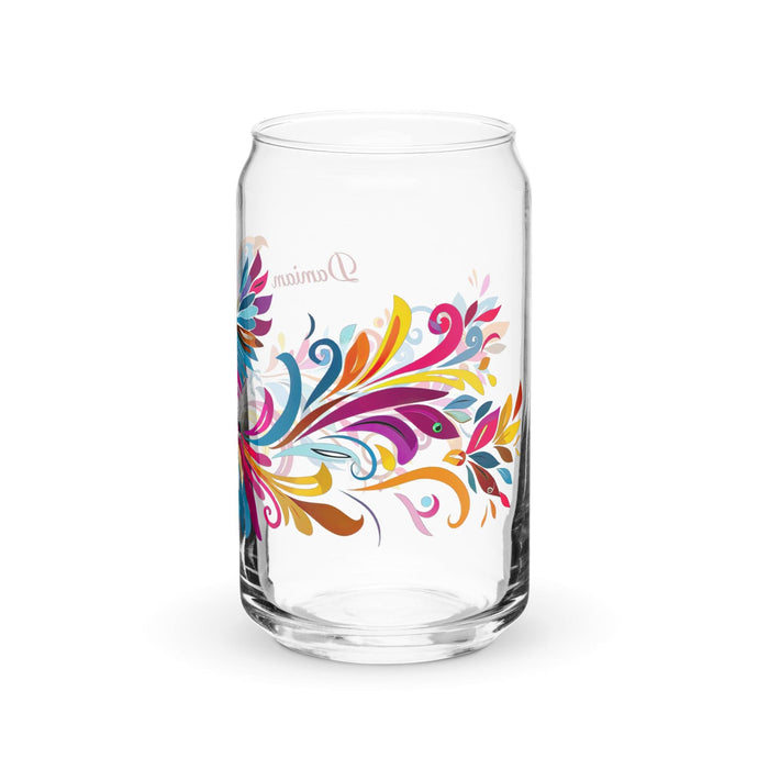 Damian Exclusive Name Art Piece Can-Shaped Glass Home Office Work Mexican Spanish Pride Gift Cup One-Of-A-Kind Calligraphy Glass | D3 Mexicada