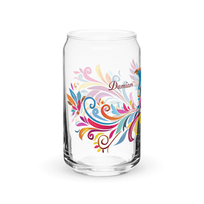 Damian Exclusive Name Art Piece Can-Shaped Glass Home Office Work Mexican Spanish Pride Gift Cup One-Of-A-Kind Calligraphy Glass | D3 Mexicada