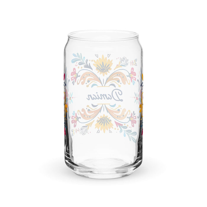 Damian Exclusive Name Art Piece Can-Shaped Glass Home Office Work Mexican Spanish Pride Gift Cup One-Of-A-Kind Calligraphy Glass | D3 Mexicada