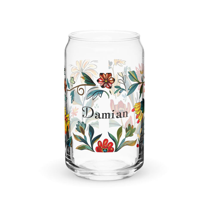 Damian Exclusive Name Art Piece Can-Shaped Glass Home Office Work Mexican Spanish Pride Gift Cup One-Of-A-Kind Calligraphy Glass | D4 Mexicada 16 oz