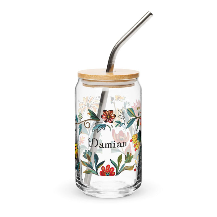 Damian Exclusive Name Art Piece Can-Shaped Glass Home Office Work Mexican Spanish Pride Gift Cup One-Of-A-Kind Calligraphy Glass | D4 Mexicada 16 oz With Lid & Straw