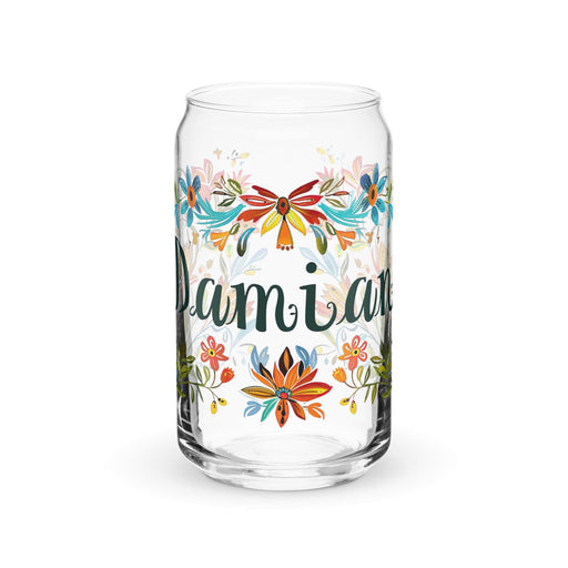 Damian Exclusive Name Art Piece Can-Shaped Glass Home Office Work Mexican Spanish Pride Gift Cup One-Of-A-Kind Calligraphy Glass | D5 Mexicada 16 oz