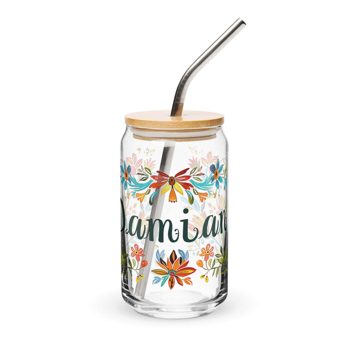 Damian Exclusive Name Art Piece Can-Shaped Glass Home Office Work Mexican Spanish Pride Gift Cup One-Of-A-Kind Calligraphy Glass | D5 Mexicada 16 oz With Lid & Straw