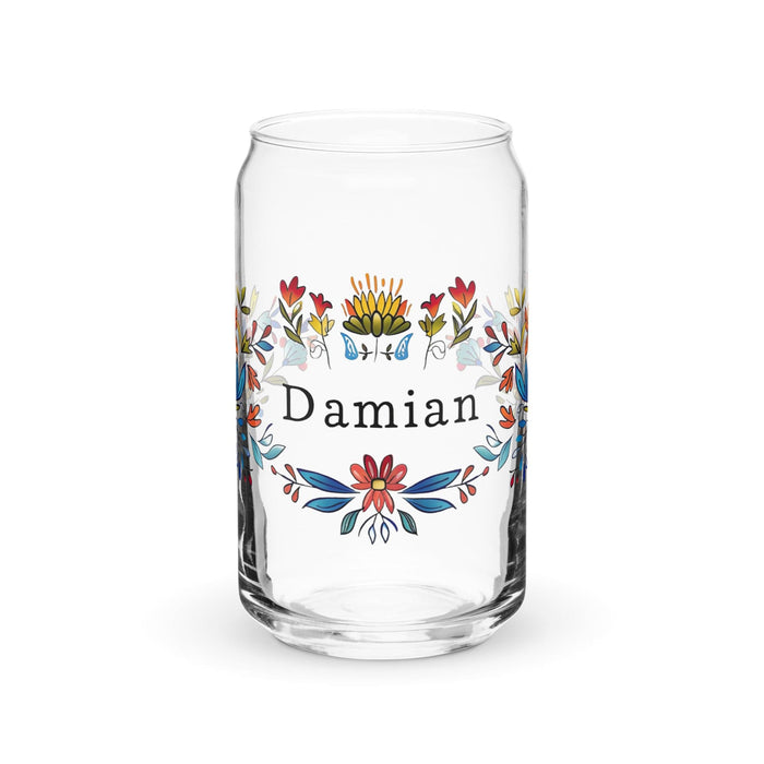 Damian Exclusive Name Art Piece Can-Shaped Glass Home Office Work Mexican Spanish Pride Gift Cup One-Of-A-Kind Calligraphy Glass | D6 Mexicada 16 oz (No Lid No Straw)