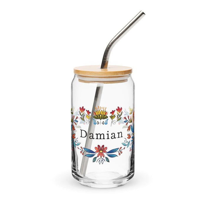 Damian Exclusive Name Art Piece Can-Shaped Glass Home Office Work Mexican Spanish Pride Gift Cup One-Of-A-Kind Calligraphy Glass | D6 Mexicada 16 oz With Lid & Straw