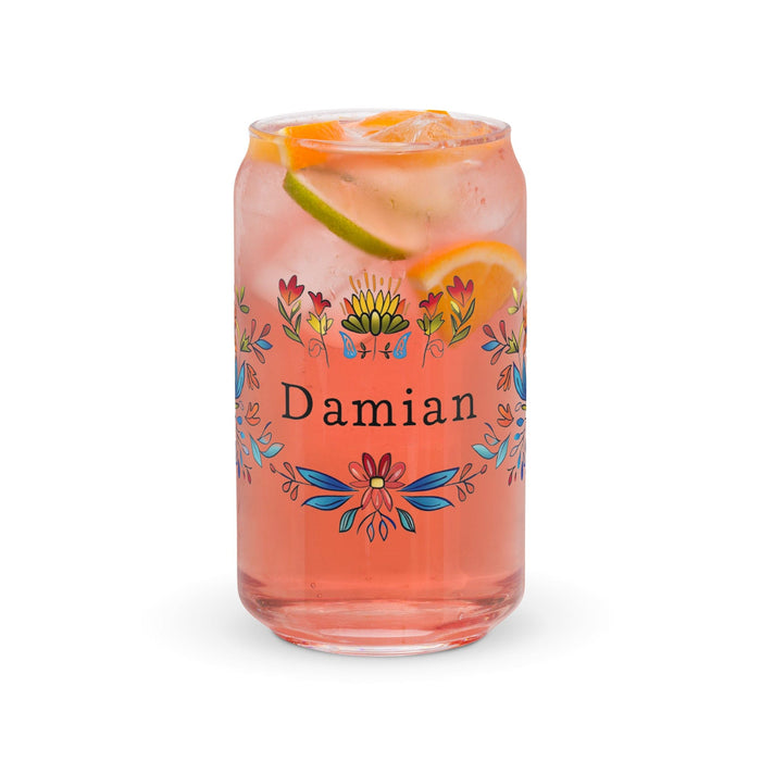 Damian Exclusive Name Art Piece Can-Shaped Glass Home Office Work Mexican Spanish Pride Gift Cup One-Of-A-Kind Calligraphy Glass | D6 Mexicada