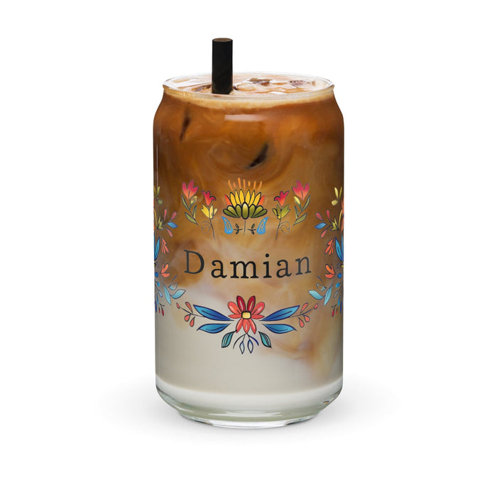 Damian Exclusive Name Art Piece Can-Shaped Glass Home Office Work Mexican Spanish Pride Gift Cup One-Of-A-Kind Calligraphy Glass | D6 Mexicada