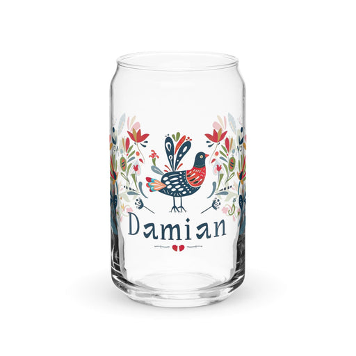 Damian Exclusive Name Art Piece Can-Shaped Glass Home Office Work Mexican Spanish Pride Gift Cup One-Of-A-Kind Calligraphy Glass | D7 Mexicada 16 oz