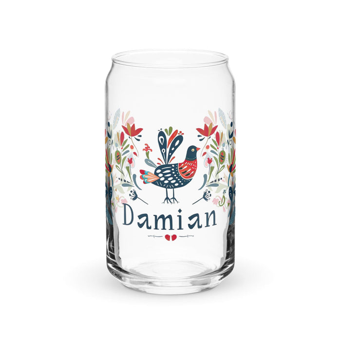 Damian Exclusive Name Art Piece Can-Shaped Glass Home Office Work Mexican Spanish Pride Gift Cup One-Of-A-Kind Calligraphy Glass | D7 Mexicada 16 oz