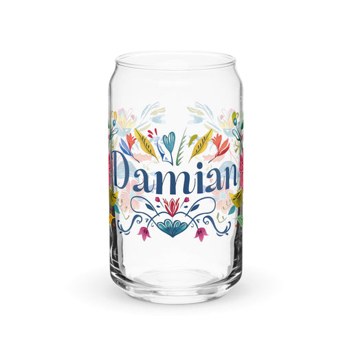 Damian Exclusive Name Art Piece Can-Shaped Glass Home Office Work Mexican Spanish Pride Gift Cup One-Of-A-Kind Calligraphy Glass | D7 Mexicada 16 oz (No Lid No Straw)