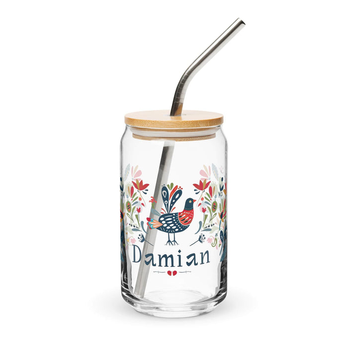 Damian Exclusive Name Art Piece Can-Shaped Glass Home Office Work Mexican Spanish Pride Gift Cup One-Of-A-Kind Calligraphy Glass | D7 Mexicada 16 oz With Lid & Straw