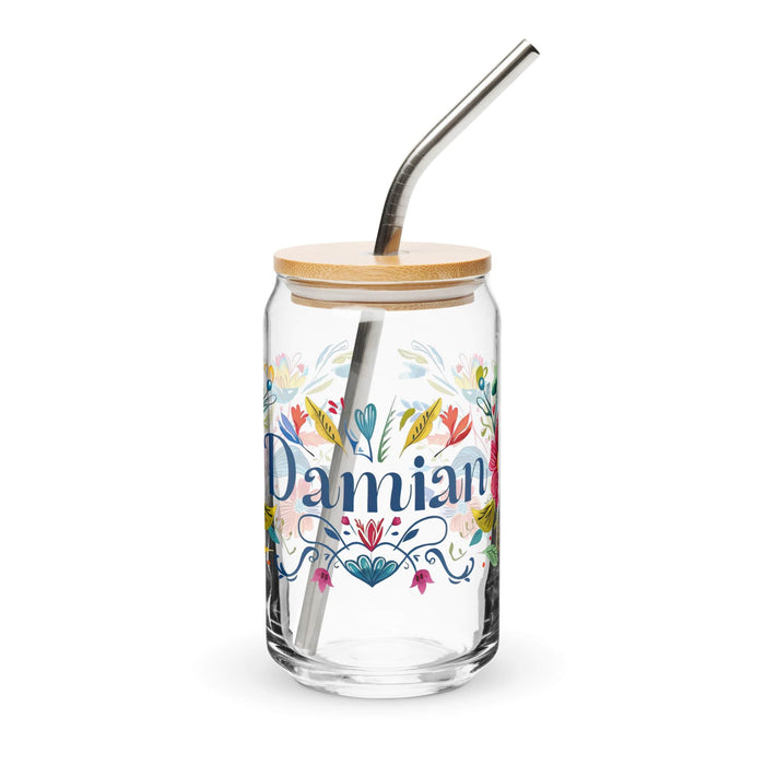 Damian Exclusive Name Art Piece Can-Shaped Glass Home Office Work Mexican Spanish Pride Gift Cup One-Of-A-Kind Calligraphy Glass | D7 Mexicada 16 oz With Lid & Straw