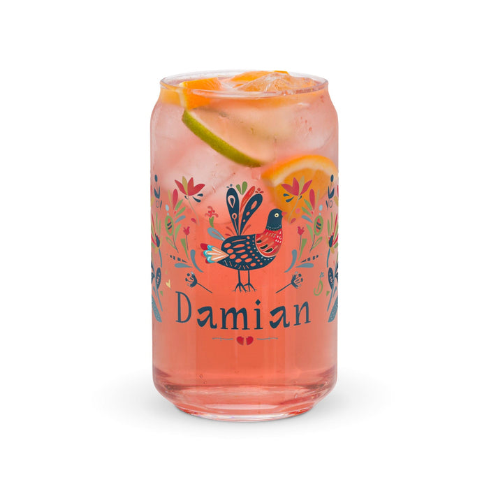 Damian Exclusive Name Art Piece Can-Shaped Glass Home Office Work Mexican Spanish Pride Gift Cup One-Of-A-Kind Calligraphy Glass | D7 Mexicada