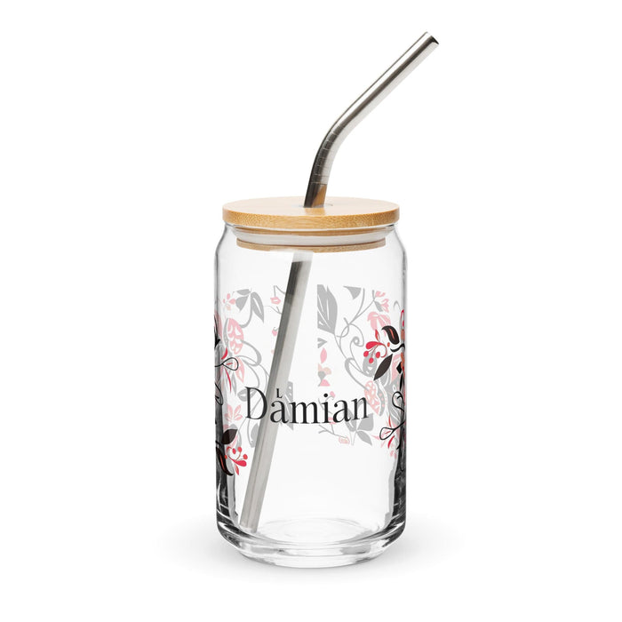 Damian Exclusive Name Art Piece Can-Shaped Glass Home Office Work Mexican Spanish Pride Gift Cup One-Of-A-Kind Calligraphy Glass | D8 Mexicada 16 oz With Lid & Straw