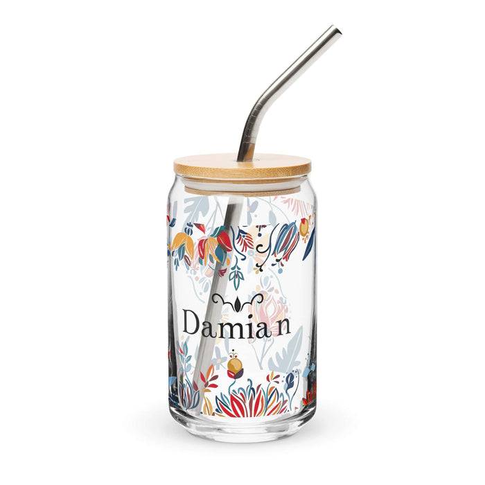 Damian Exclusive Name Art Piece Can-Shaped Glass Home Office Work Mexican Spanish Pride Gift Cup One-Of-A-Kind Calligraphy Glass | D8 Mexicada 16 oz With Lid & Straw