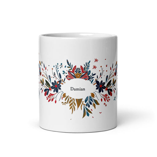 Damian Exclusive Name Art Piece Home Office Work Coffee Mug Mexican Spanish Pride Gift Cup One-Of-A-Kind Calligraphy White Glossy Mug | D1 Mexicada