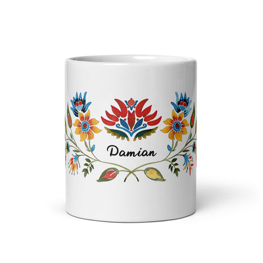 Damian Exclusive Name Art Piece Home Office Work Coffee Mug Mexican Spanish Pride Gift Cup One-Of-A-Kind Calligraphy White Glossy Mug | D1 Mexicada