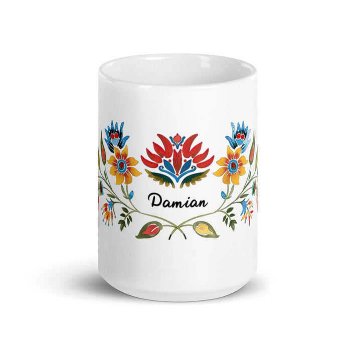 Damian Exclusive Name Art Piece Home Office Work Coffee Mug Mexican Spanish Pride Gift Cup One-Of-A-Kind Calligraphy White Glossy Mug | D1 Mexicada