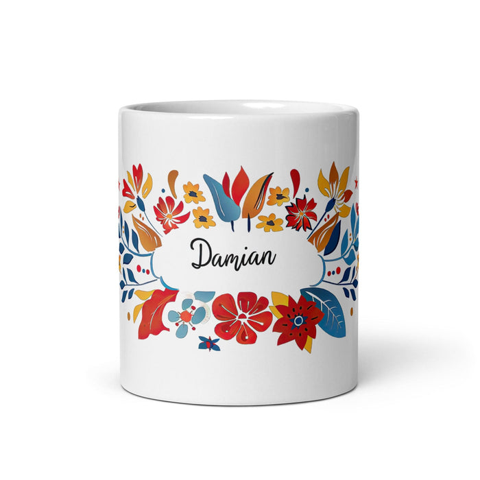 Damian Exclusive Name Art Piece Home Office Work Coffee Mug Mexican Spanish Pride Gift Cup One-Of-A-Kind Calligraphy White Glossy Mug | D10 Mexicada