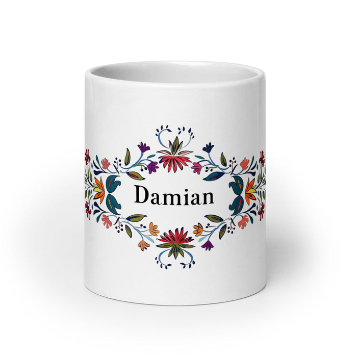 Damian Exclusive Name Art Piece Home Office Work Coffee Mug Mexican Spanish Pride Gift Cup One-Of-A-Kind Calligraphy White Glossy Mug | D11 Mexicada