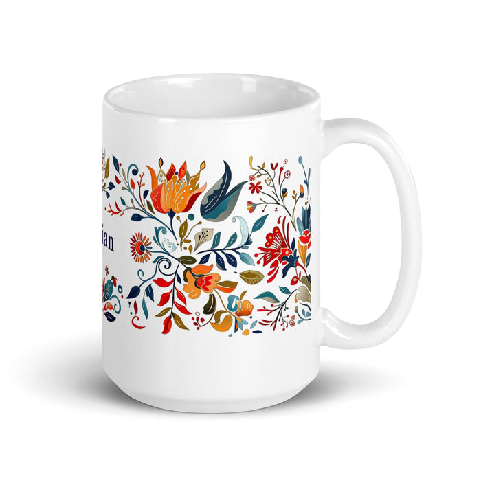 Damian Exclusive Name Art Piece Home Office Work Coffee Mug Mexican Spanish Pride Gift Cup One-Of-A-Kind Calligraphy White Glossy Mug | D12 Mexicada 15 oz