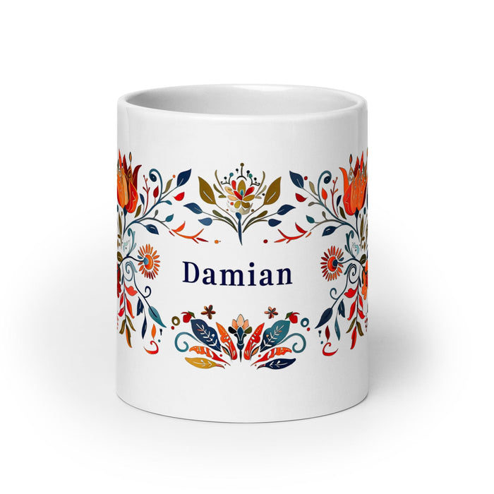 Damian Exclusive Name Art Piece Home Office Work Coffee Mug Mexican Spanish Pride Gift Cup One-Of-A-Kind Calligraphy White Glossy Mug | D12 Mexicada