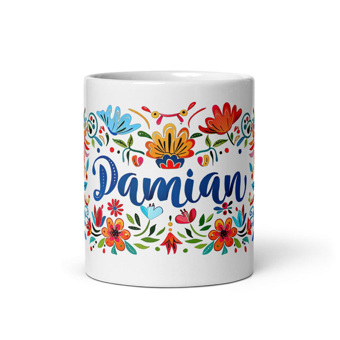 Damian Exclusive Name Art Piece Home Office Work Coffee Mug Mexican Spanish Pride Gift Cup One-Of-A-Kind Calligraphy White Glossy Mug | D13 Mexicada