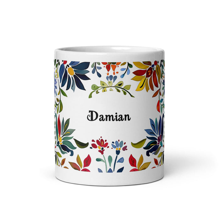 Damian Exclusive Name Art Piece Home Office Work Coffee Mug Mexican Spanish Pride Gift Cup One-Of-A-Kind Calligraphy White Glossy Mug | D14 Mexicada