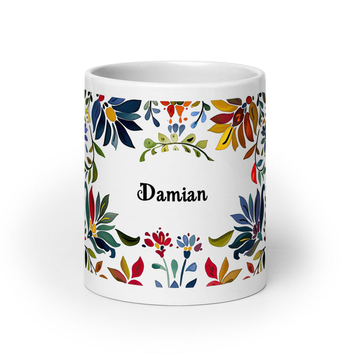 Damian Exclusive Name Art Piece Home Office Work Coffee Mug Mexican Spanish Pride Gift Cup One-Of-A-Kind Calligraphy White Glossy Mug | D14 Mexicada