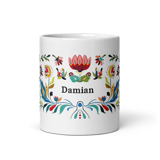 Damian Exclusive Name Art Piece Home Office Work Coffee Mug Mexican Spanish Pride Gift Cup One-Of-A-Kind Calligraphy White Glossy Mug | D14 Mexicada