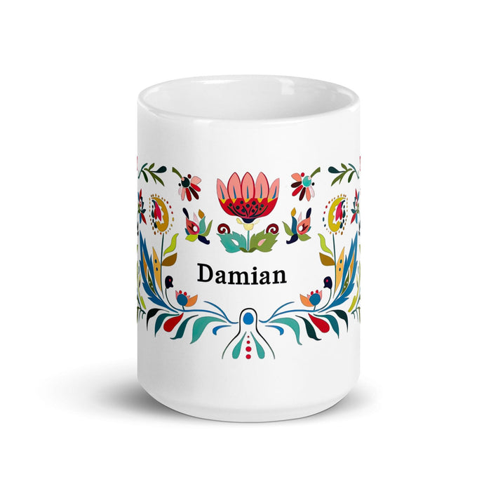 Damian Exclusive Name Art Piece Home Office Work Coffee Mug Mexican Spanish Pride Gift Cup One-Of-A-Kind Calligraphy White Glossy Mug | D14 Mexicada