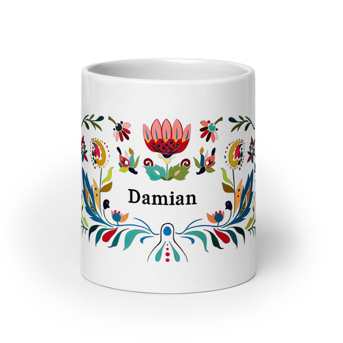 Damian Exclusive Name Art Piece Home Office Work Coffee Mug Mexican Spanish Pride Gift Cup One-Of-A-Kind Calligraphy White Glossy Mug | D14 Mexicada